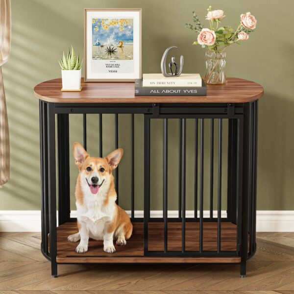Furniture Style Dog Crate For Small And Medium Dogs, Wooden Cage Indoor Kennel Furniture, Modern Dog Crate End Table With Double Doors - Brown