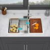 Topmount Drop In Kitchen Sink With Double Bowl Design - Brushed Nickel - Image 4