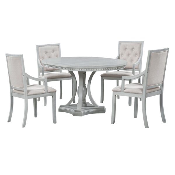 5 Piece Dining Set Retro Extendable Round Table And 4 Chairs For Kitchen Dining Room - Antique Gray Oak