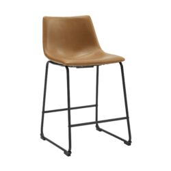 Industrial Faux Leather Counter Stools (Set of 2) - Whiskey Brown