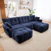 Elegant Textured Fabric 3 Seater Sofa Set With Ottoman And Throw Pillows Frame - Blue - Image 13
