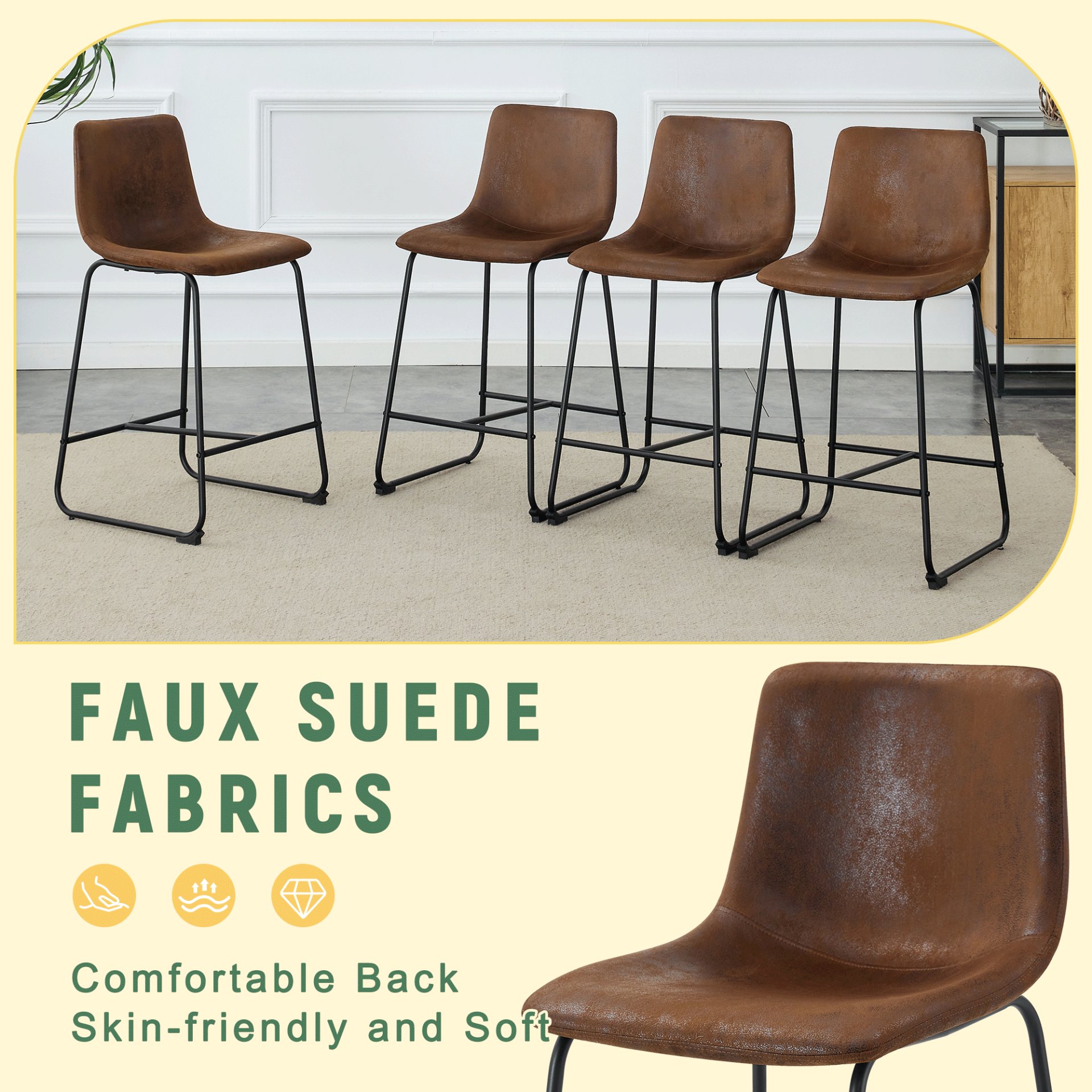(Set of 2) Retro Bar Chairs, Comfortable Stools Suitable For Industrial And Vintage Style Settings - Brown - Image 10