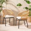Outdoor Wicker Chair With Powder Coated Iron Legs - Light Brown - Image 9
