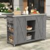 Outdoor Kitchen Island Fir Wood Kitchen Island With Stainless Steel Top, Ample Storage Space, Towel And Spice Racks And A Bottle Opener For Outdoor - Gray - Image 3