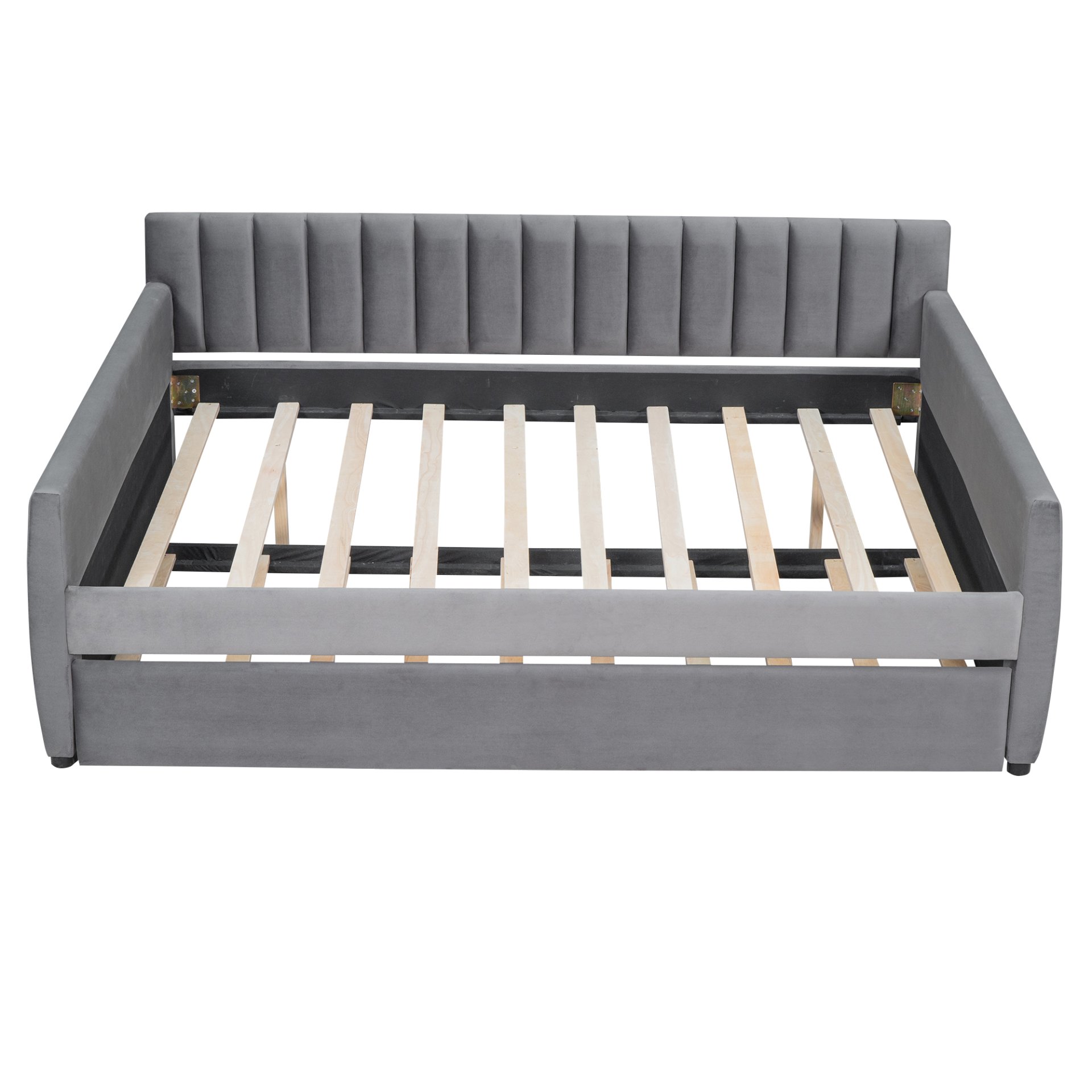 Full Size Upholstered Daybed With Trundle And Slat Support - Gray - Image 3