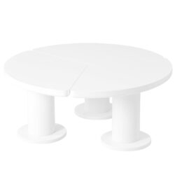 Round Petal Shaped Coffee Table Style Center Table With 3 Thick Legs Minimalist Irregular End Table With Sleek Round Edges For Living Room - White