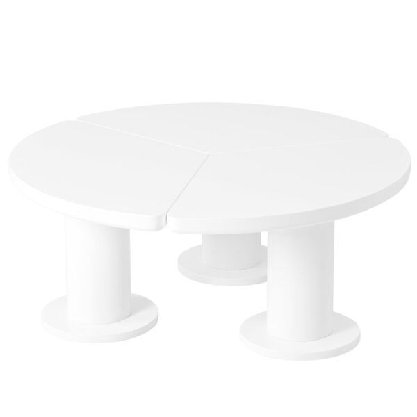 Round Petal Shaped Coffee Table Style Center Table With 3 Thick Legs Minimalist Irregular End Table With Sleek Round Edges For Living Room - White