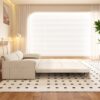 Queen Pull Out Sofa Bed, 3 In 1 Convertible Sleeper Sofa With Side Storage For Living Room - Beige - Image 7