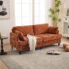 Modern Style Chenille 2 Seater Sofa With LED Light, USB Charging Port & Storage Bag - Orange - Image 12