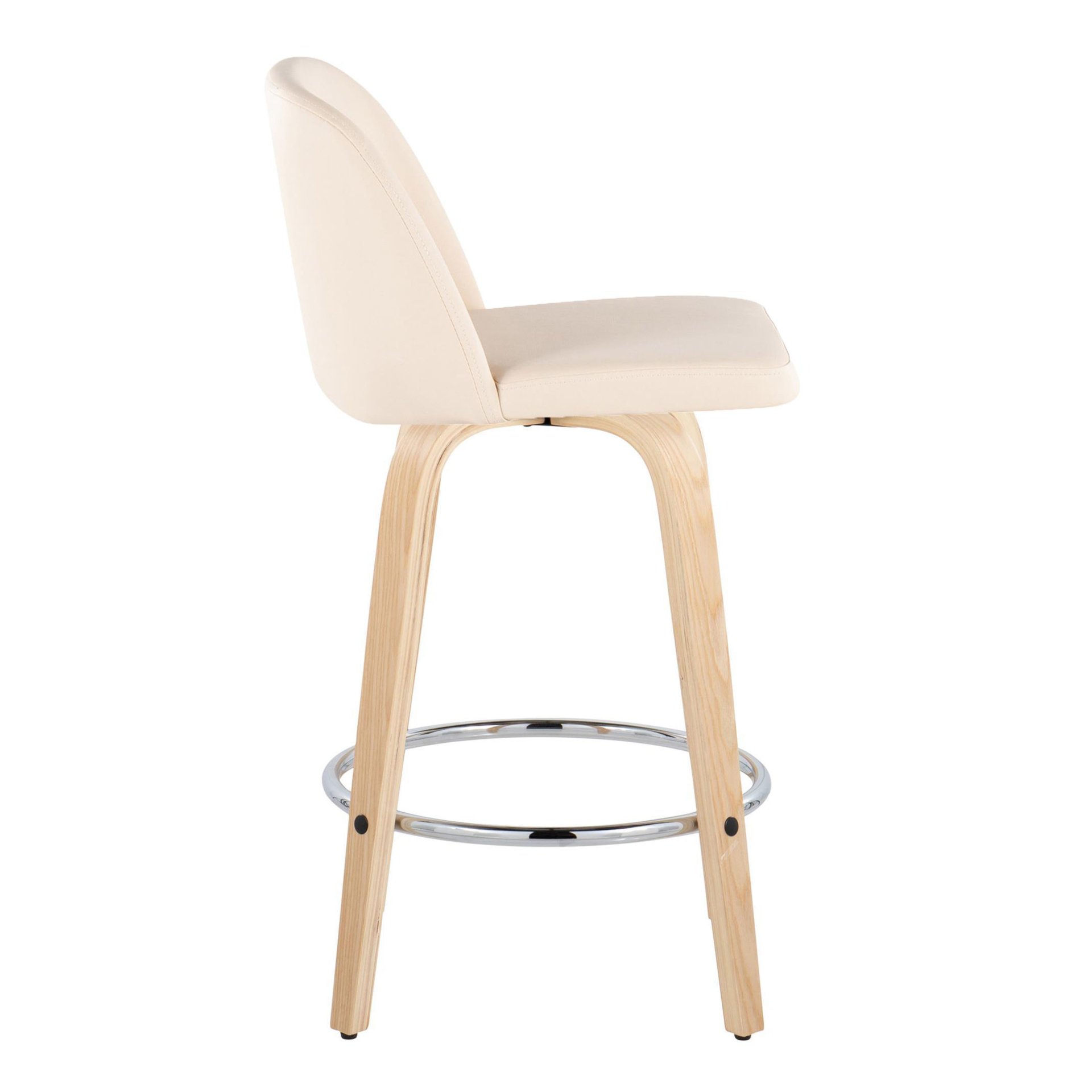 Toriano - Contemporary Fixed Height Counter Stool With Swivel & Round Footrest (Set of 2) - Natural / Cream - Image 3