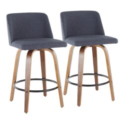 Toriano - Mid-Century Modern, Counter Stool (Set of 2) - Blue / Walnut