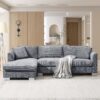 Modern Cloud Sectional Sofa L Shaped Luxury Couch Set With 2 Free Pillows 4 Seat With Oversized Chaise - Gray - Image 17