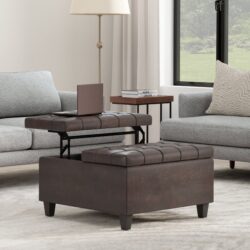 Harrison - Small Square Coffee Table Storage Ottoman - Distressed Brown