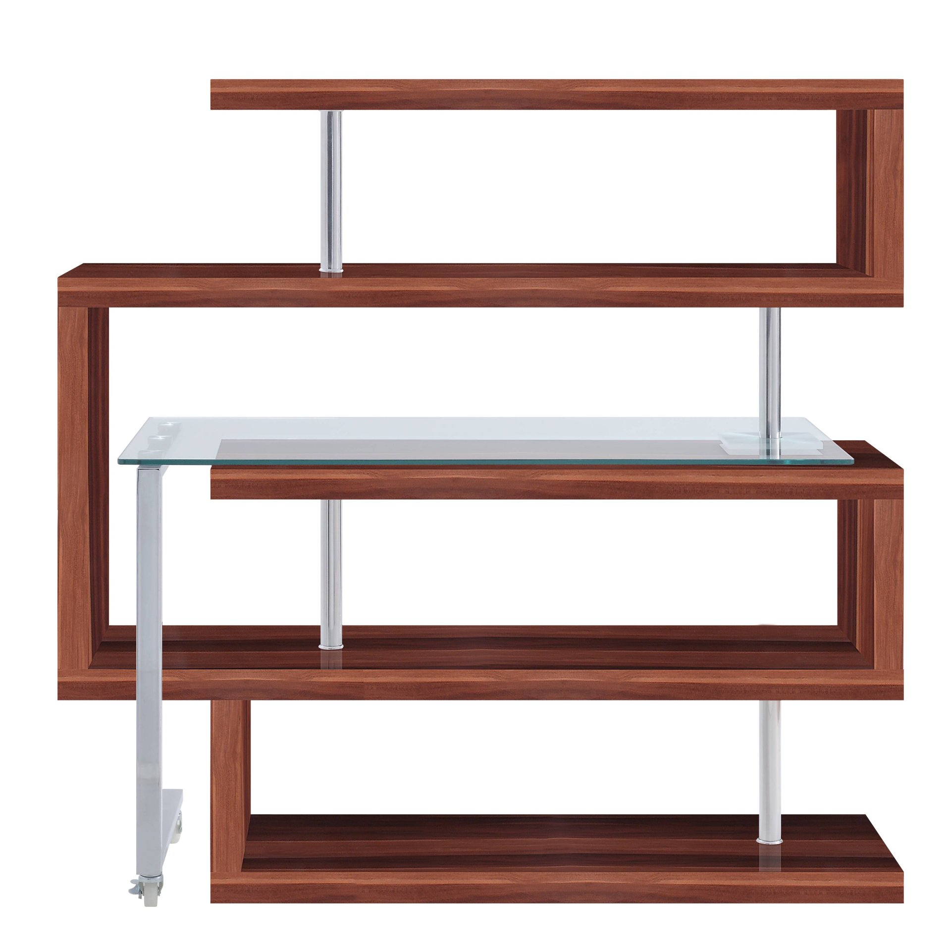 Buck II - Clear Glass, Chrome High Gloss Writing Desk With Shelf - Walnut - Image 3