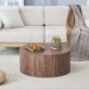 Simple Deep Cylindrical Coffee Table, Industrial / Minimalist Style - Dark Walnut - Image 2