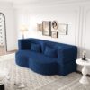 Modern Floor Sofa With 2 Pillows, Convertible Teddy Fabric Foam Filled Sleeper Sofa Bed, Full Size Folding Mattress For Living Room Guest Bed, Playroom, No Assembly Required - Blue - Image 6
