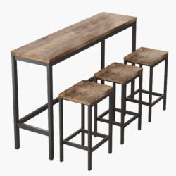 Modern Long Dining Table Set With 3 Stools Construction - Natural