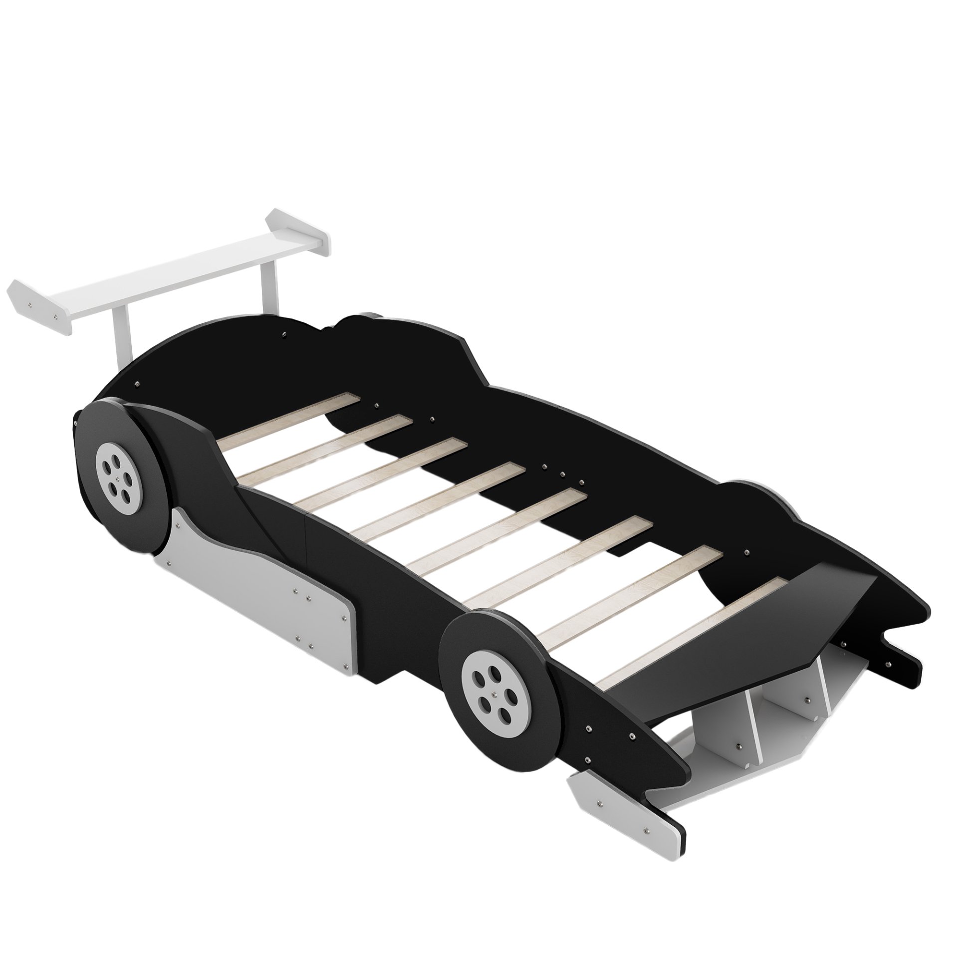 Twin Size Race Car-Shaped Platform Bed With Wheels - Black - Image 3