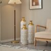 Floor Metal Vase Modern Style Decoration Home Droplet Shaped Metal Vase 3 Piece Set Gorgeous Home Decoration Large Glazed Metal Vase - Gold / White - Image 8