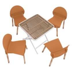 4 Piece Set Of Single Chairs With A Folding Square Table - Khaki / Tropical Orange / White