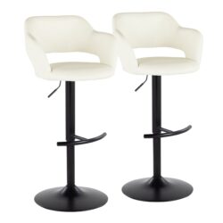 Margarite - Contemporary Adjustable Barstool With Swivel With Rounded T Footrest (Set of 2) - Black / Cream