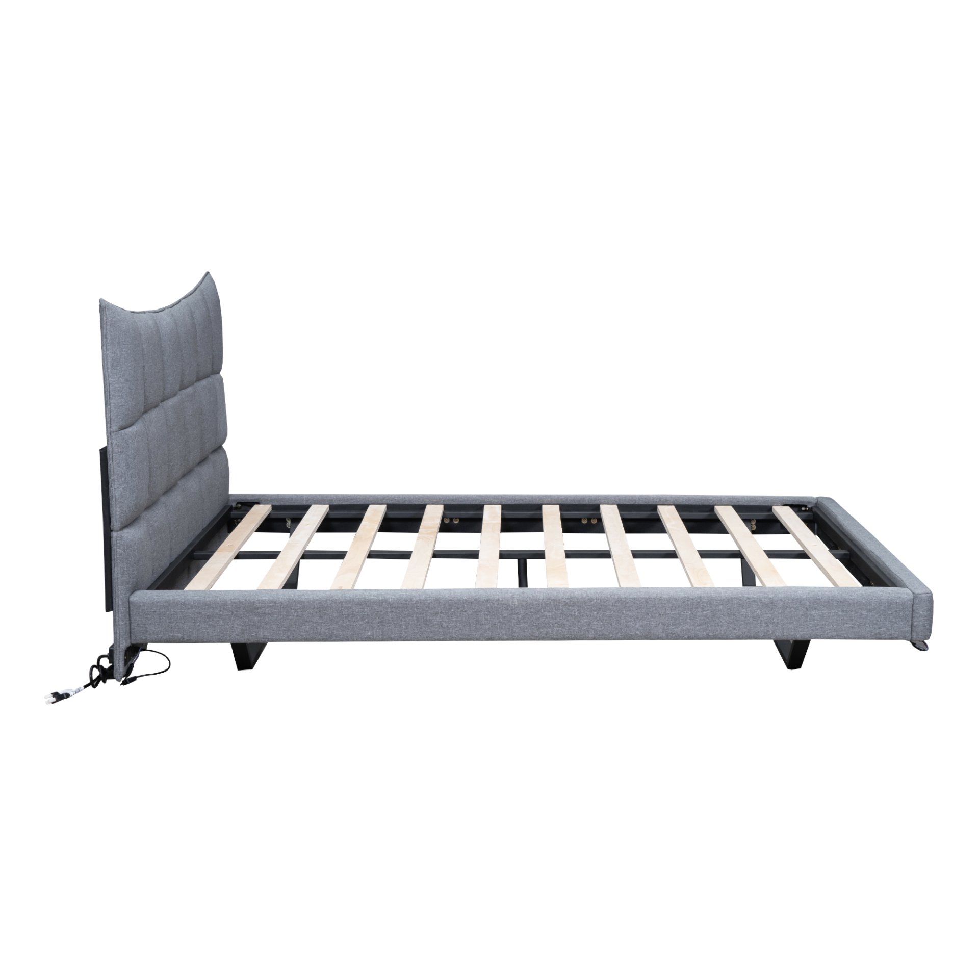 Full Size Upholstered Platform Bed With LED Lights, USB Ports And Outlets - Gray - Image 4