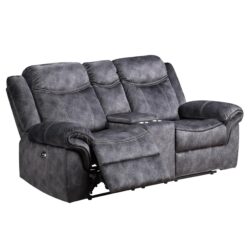 Jimny - Domino Power Console Reclining Loveseats With Power Switch - Gray