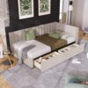 Twin Size Upholstered Daybed With 2 Storage Drawers, Sofa Bed Frame No Box Spring Needed - Beige - Image 9