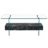 Modern 2 Tier Coffee Table Clear Tempered Glass Top With Marble Texture & Multifunctional Storage Design - Black / Transparent - Image 11