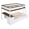 Full Over Full Bunk Bed With Twin Size Trundle, Storage And Desk - White / Walnut - Image 24
