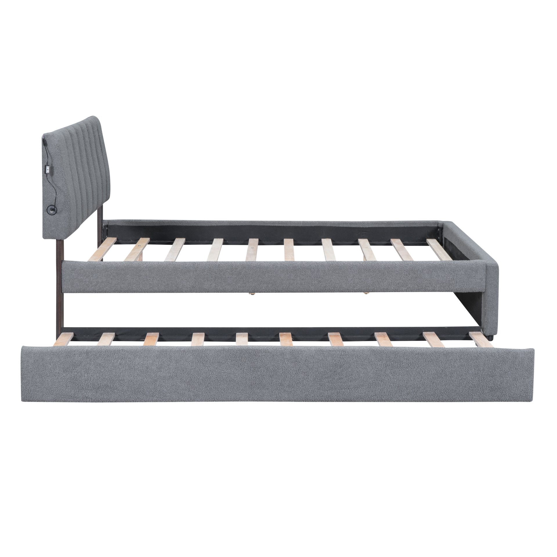 Full Size Upholstered Platform Bed With Twin Size Trundle - Gray - Image 6