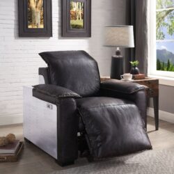 Misezon - Top Grain Leather Power Motion Recliner - Dark Brown