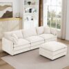 Contemporary Modular Sectional Sofa L Shaped Couch Set With Movable Ottoman Chenille - Beige - Image 4