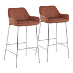 Daniella - Contemporary Fixed Height Bar Stool (Set of 2) - Chrome / Camel