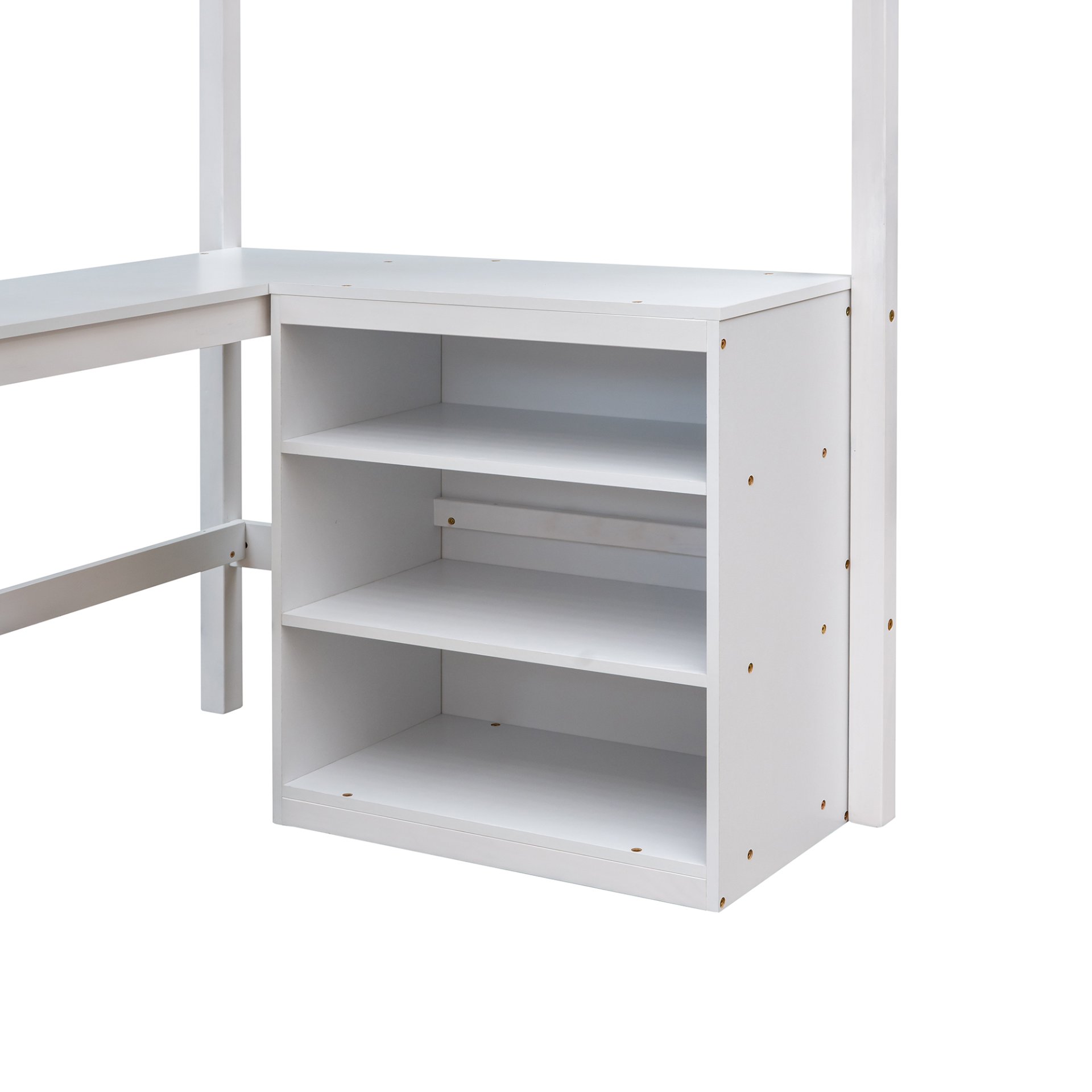 Twin Size Loft Bed With Shelves With Desk - White - Image 18