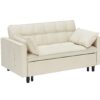 Modern Velvet Sofa, Sofa Pull-Out Bed, Small Love Seat Casual Sofa With Back, With Pillow, Pockets, Living Room Furniture, 3 In 1 Convertible Sleep Sofa Bed - Beige - Image 8