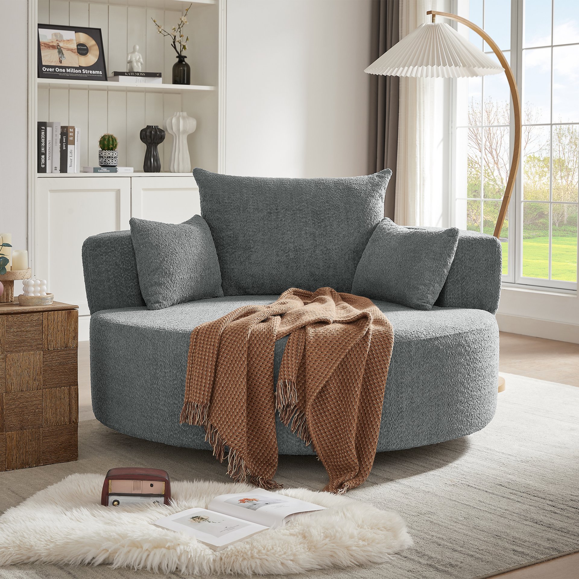 360° Swivel Chair Accent Barrel Chair Swivel Round Sofa Chair With 3 Removable Pillows For Living Room, Office And Hotel - Gray - Image 10