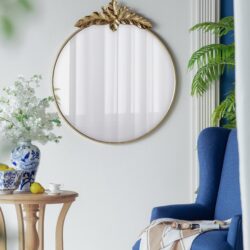 Large Round Wall Mirror With Metal Frame, Circle Accent Mirror For Living Room Bedroom Entryway - Gold