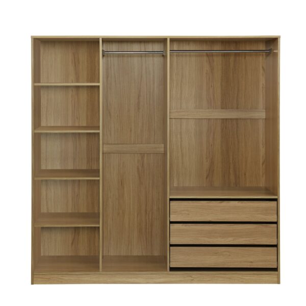 Doorless Storage Wardrobe For Dedroom With Shelves And 3 Drawers - Nature