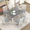 Retro Style 7 Piece Dining Table Set With Extendable Table And 6 Upholstered Chairs - Gray / White - Image 2
