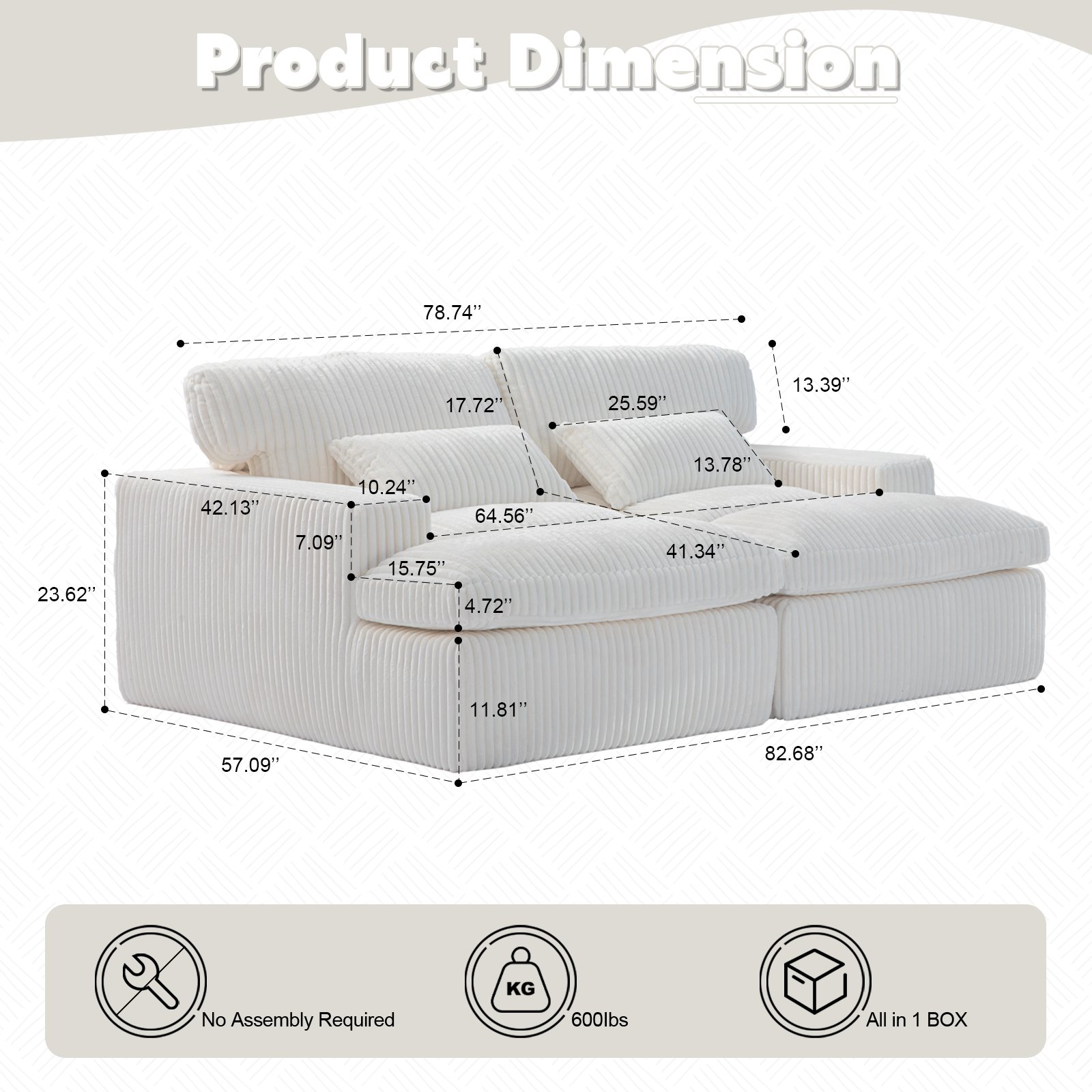 Double Chaise Lounge Chair Indoor, Oversized Upholstered Sleeper Cloud Couch, Deep Seat Sofa Bed - White - Image 3