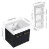 Modern Wall Mounted Bathroom Vanity, Thick Edged Resin Sink And Storage Rack Plywood - Black Chestnut - Image 3