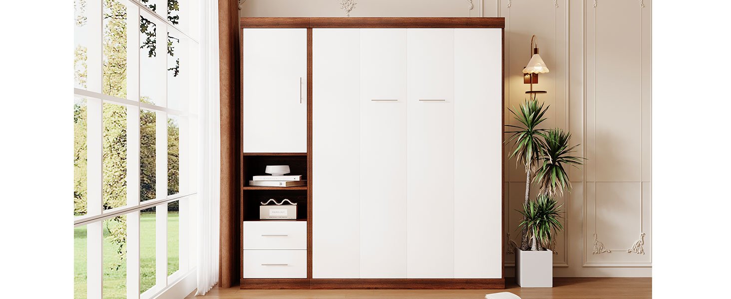 Full Size Murphy Wall Bed With Cabinet - White - Image 17