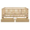 Full Size Daybed With Fence Guardrails And 2 Drawers, Split Into Independent Floor Bed & Daybed - Natural - Image 5
