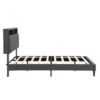Modern Queen Size Upholstered Platform Bed Frame With Button Tufted Linen Headboard And USB Ports - Dark Gray - Image 7