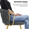 Modern Simple Dark Gray Linen Dining Chair With Plated Metal Legs, (Set of 2) - Gold - Image 7