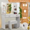 Vanity Desk With Mirror And LED Lights 3 Lighting Modes And Power Outlet 2 Spacious Drawers And Stool - White - Image 6