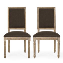 French Country Style Dining Chair Set With Upholstered Seats And Cane Backrest - Brown
