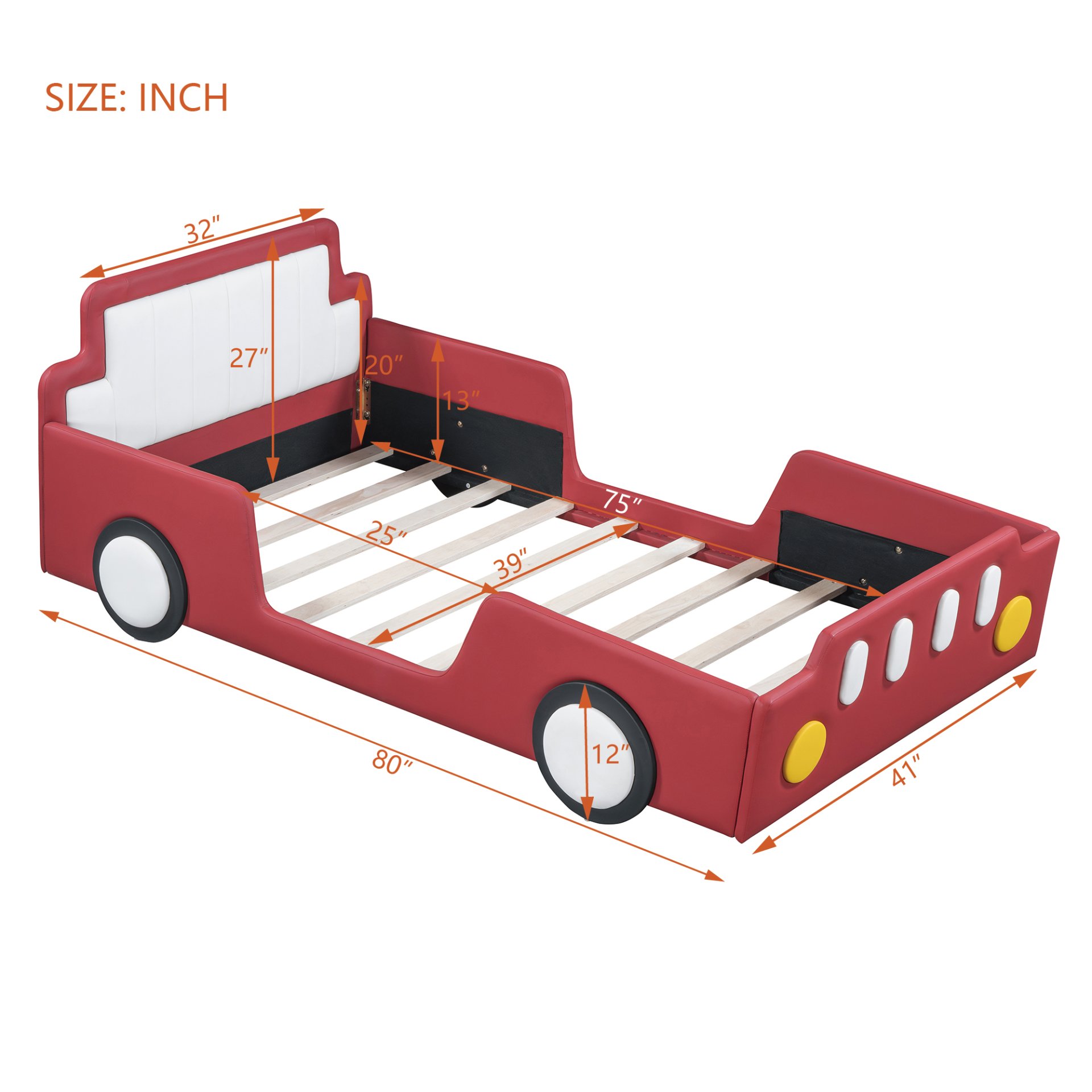 Twin Size Race Car Shaped Platform Bed & Wheels - Red - Image 7