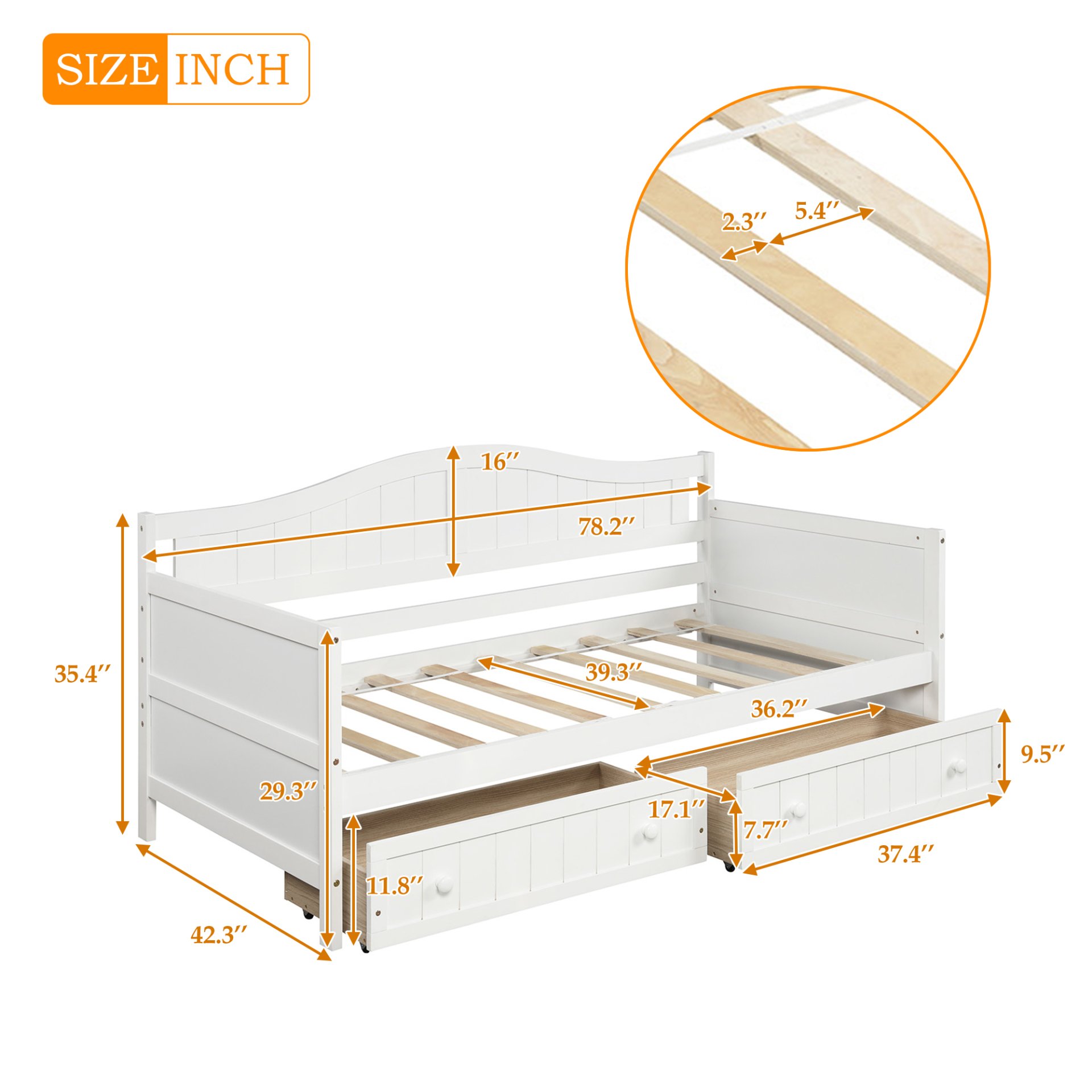 Twin Daybed With 2 Drawers, Sofa Bed For Bedroom Living Room, No Box Spring Needed - White - Image 3